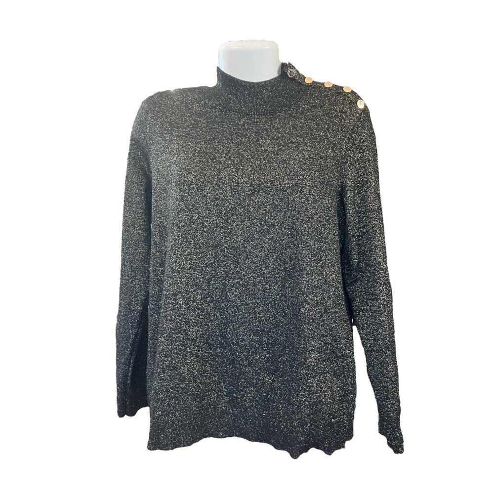 Calvin Klein Women's Black w/ Gold/Green Sparkle Mock Neck Sweater | Size Large